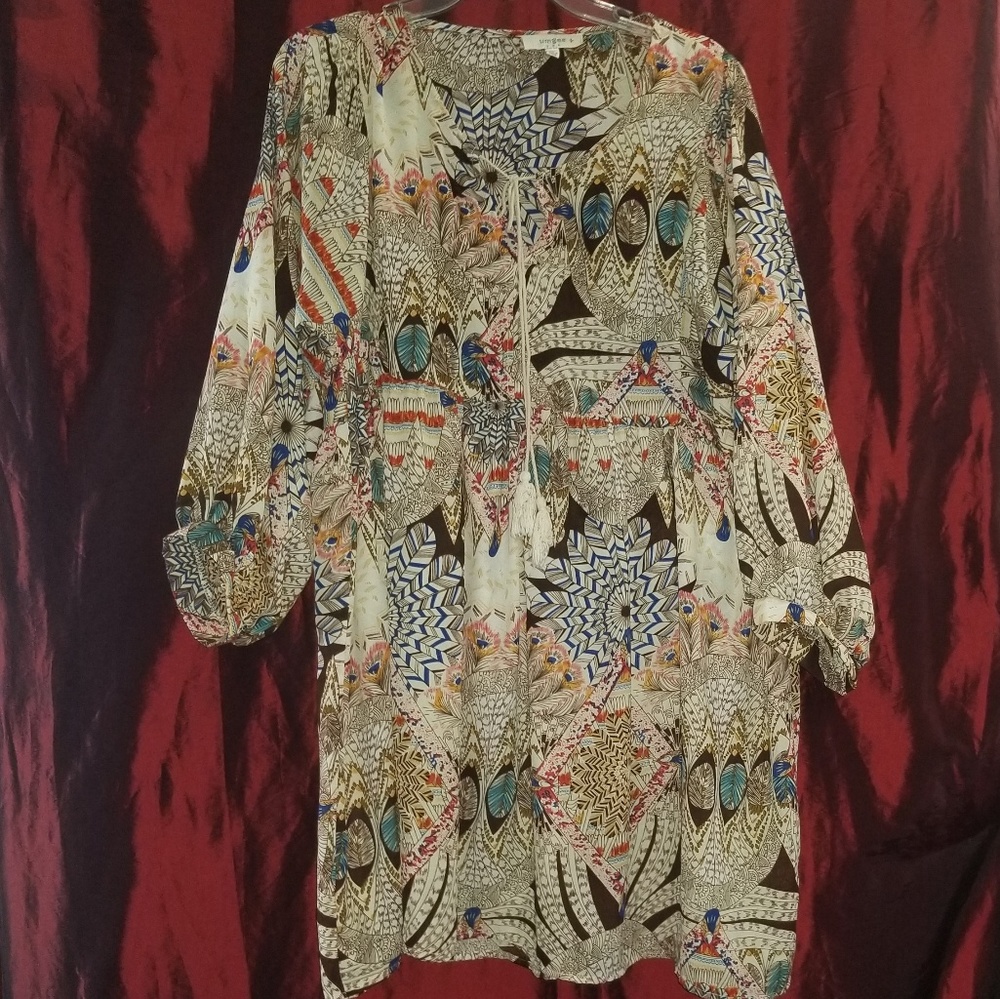 Cream colored w/ "fall color" pattern dress